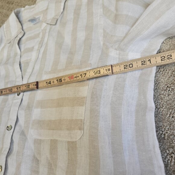 Sigrid Olsen 100% Linen Women's Top SZ Medium stripes Cream Coastal Beach Summer - Picture 12 of 13